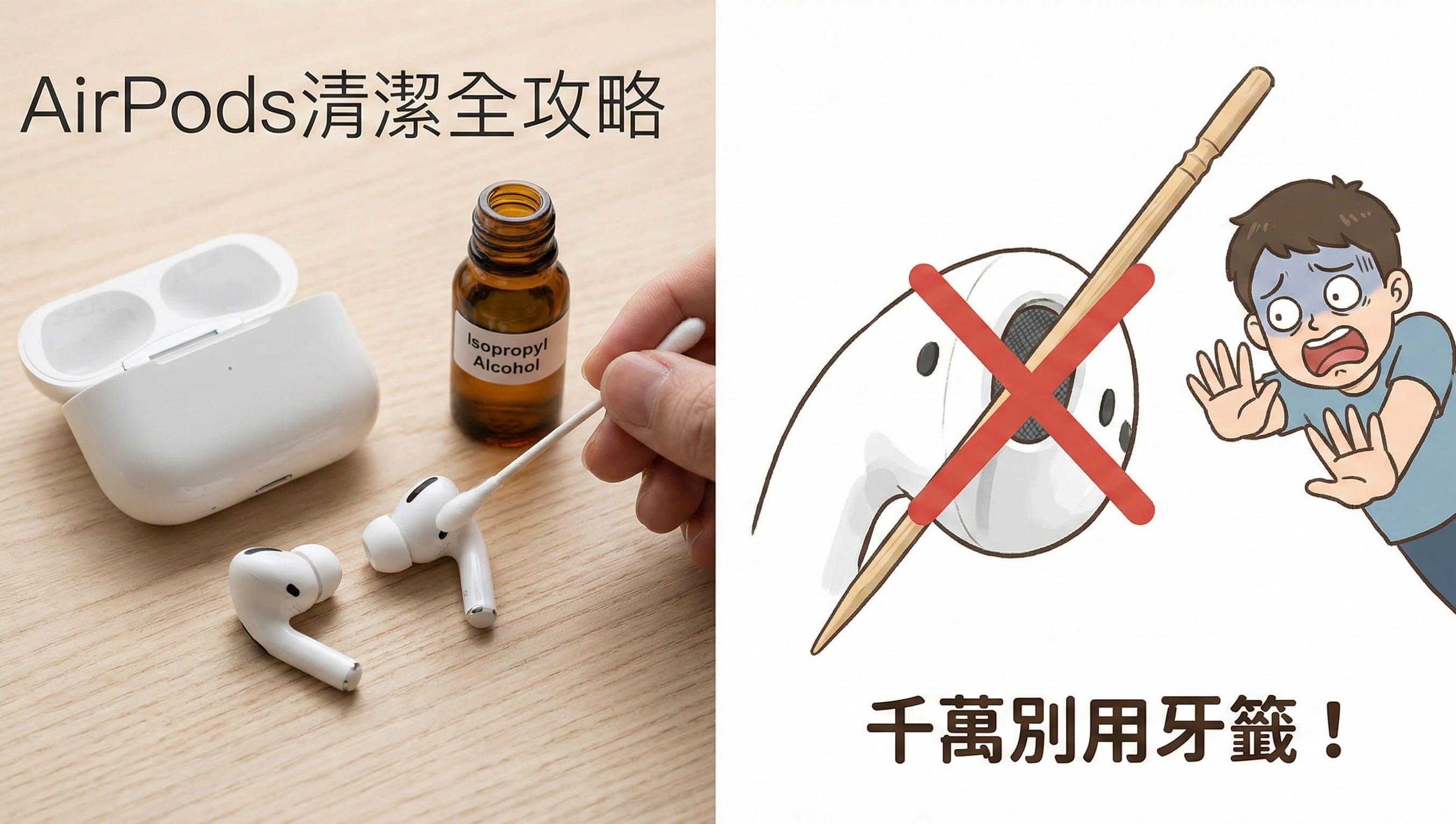 AirPods清潔全攻略:準備棉花棒與酒精保養耳機。