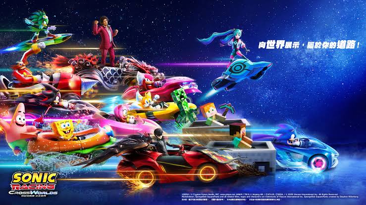 索尼克賽車交叉世界遊戲畫面展示，經典音速小子賽車遊戲。