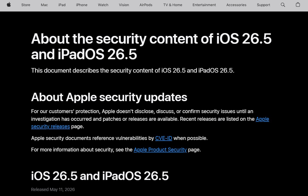 iOS 26.5 更新:修補 50 多項系統安全漏洞提升防護