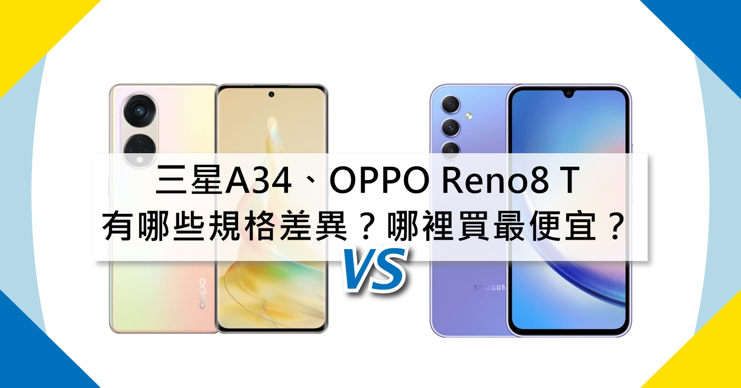 【機型比較】三星A34跟OPPO Reno8 T有哪些規格差異？哪裡買最便宜？