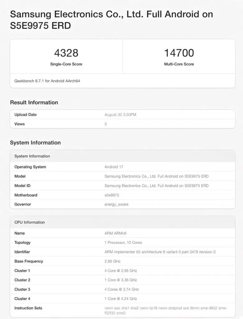 Exynos 2700 洩漏跑分