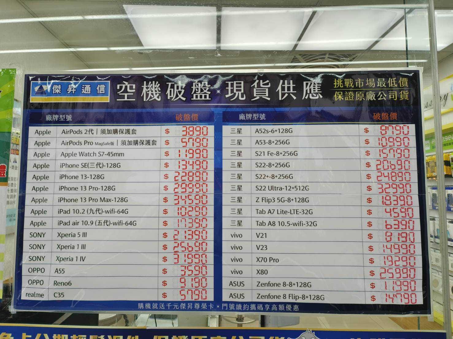 傑昇通信挑戰全台手機市場最低價，直接省去到處比價的時間，保證買到賺到