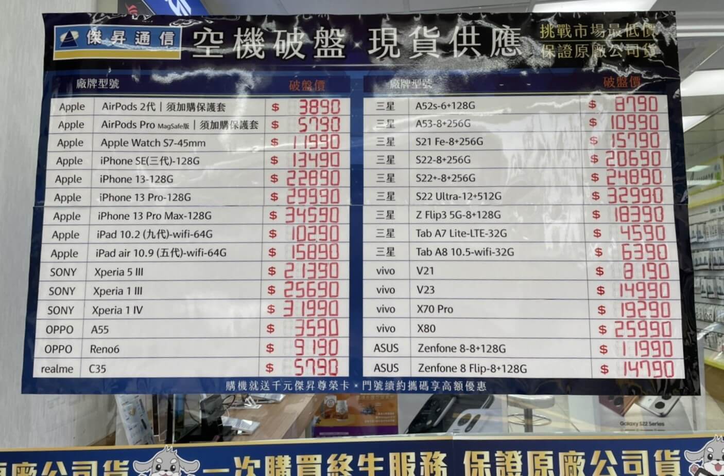 傑昇通信挑戰全台手機市場最低價，直接省去到處比價的時間，保證買到賺到
