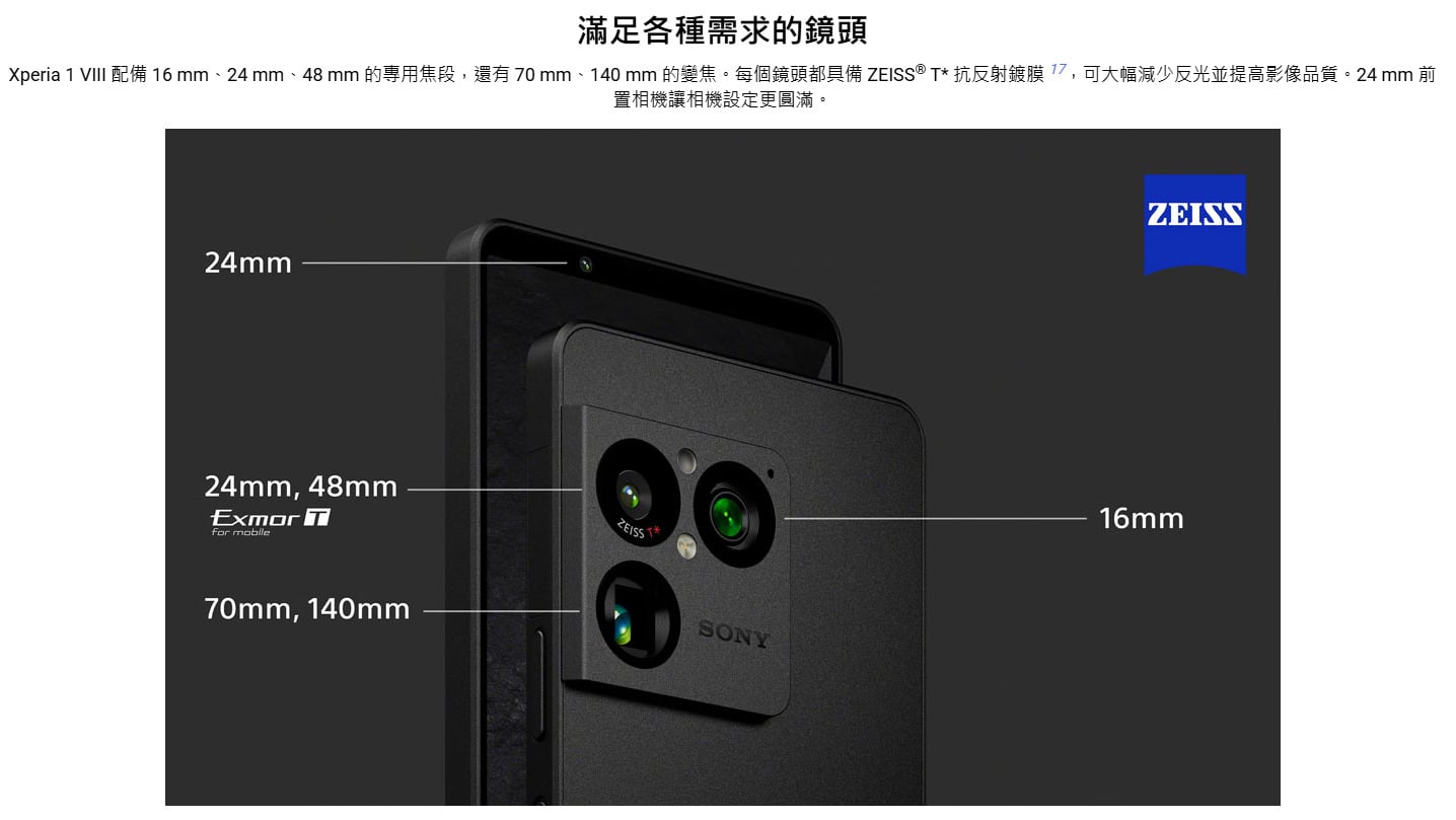 SONY Xperia 1 VIII相機鏡頭規格配置，感光元件與長焦鏡頭剖析。