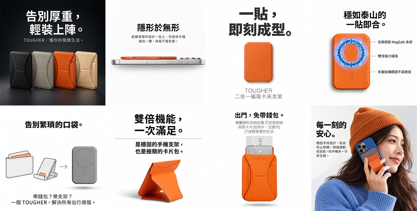 TOUGHER 二合一磁吸卡夾支架 形象圖展示