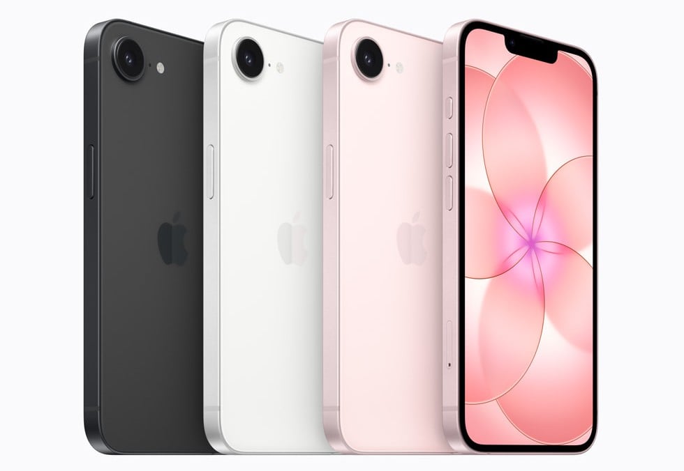iPhone 17e 黑色、白色與全新粉紅色。