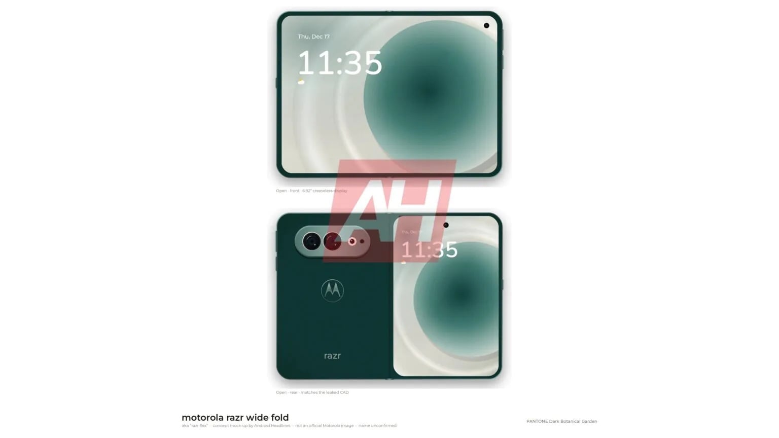 Motorola 寬版摺疊機洩漏圖 綠色