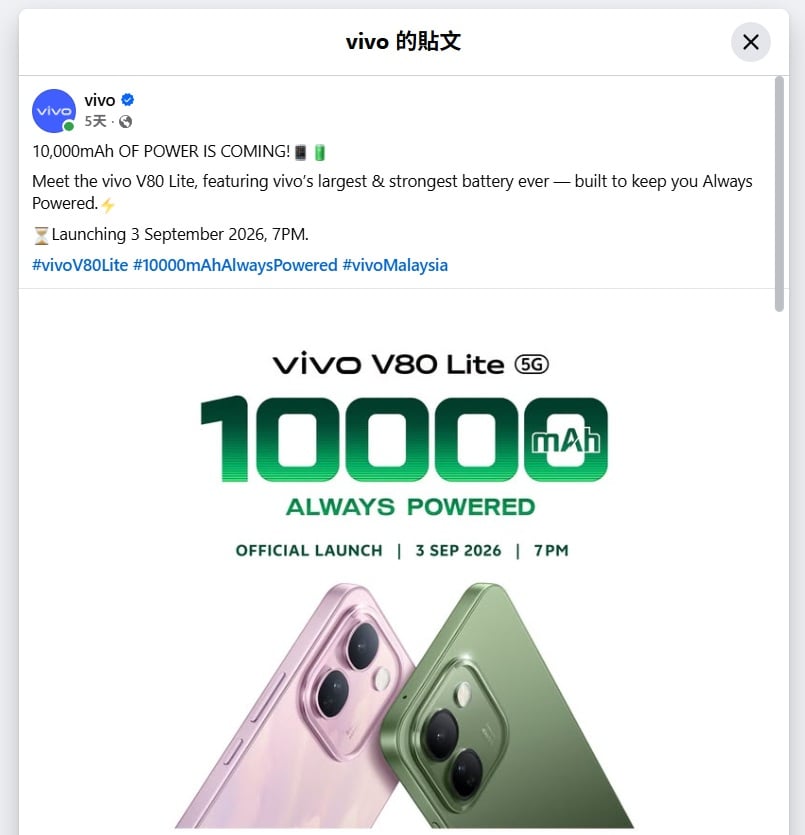 vivo V80 Lite Battery