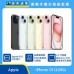 Apple iPhone 15 128GB 手機展示圖，多色機身與正面螢幕排列，標示 Apple A16 仿生晶片、後置雙鏡頭 4800 萬畫素與 6.1 吋超 Retina XDR 動態島螢幕