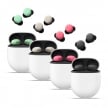 Google Pixel Buds Pro 2 真無線藍牙耳機，淺綠色、米白色、粉紅色、灰色四種款式與充電盒圖。