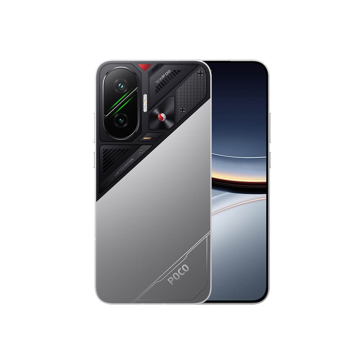 POCO F7（12G/512G）銀色正反面外觀圖
