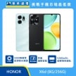 HONOR X6d (8G/256G) 手機展示圖，淺藍與黑色機身正反面排列，標示 5000萬畫素超清晰AI鏡頭、四重護眼螢幕、5260mAh 超輕薄長續航