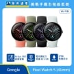 Google Pixel Watch 5 (41mm) Wi-Fi版智慧手錶展示圖，金屬銀、霧黑、橄欖綠與香檳金錶帶排列，標示 Actua 360 曲面螢幕、最長40小時續航、IP68 防塵防水