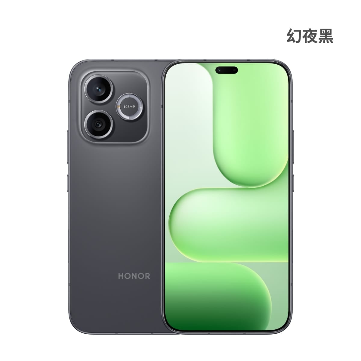 HONOR 600 Lite (8G/256G) 手機展示圖，幻夜黑色正反面外觀圖
