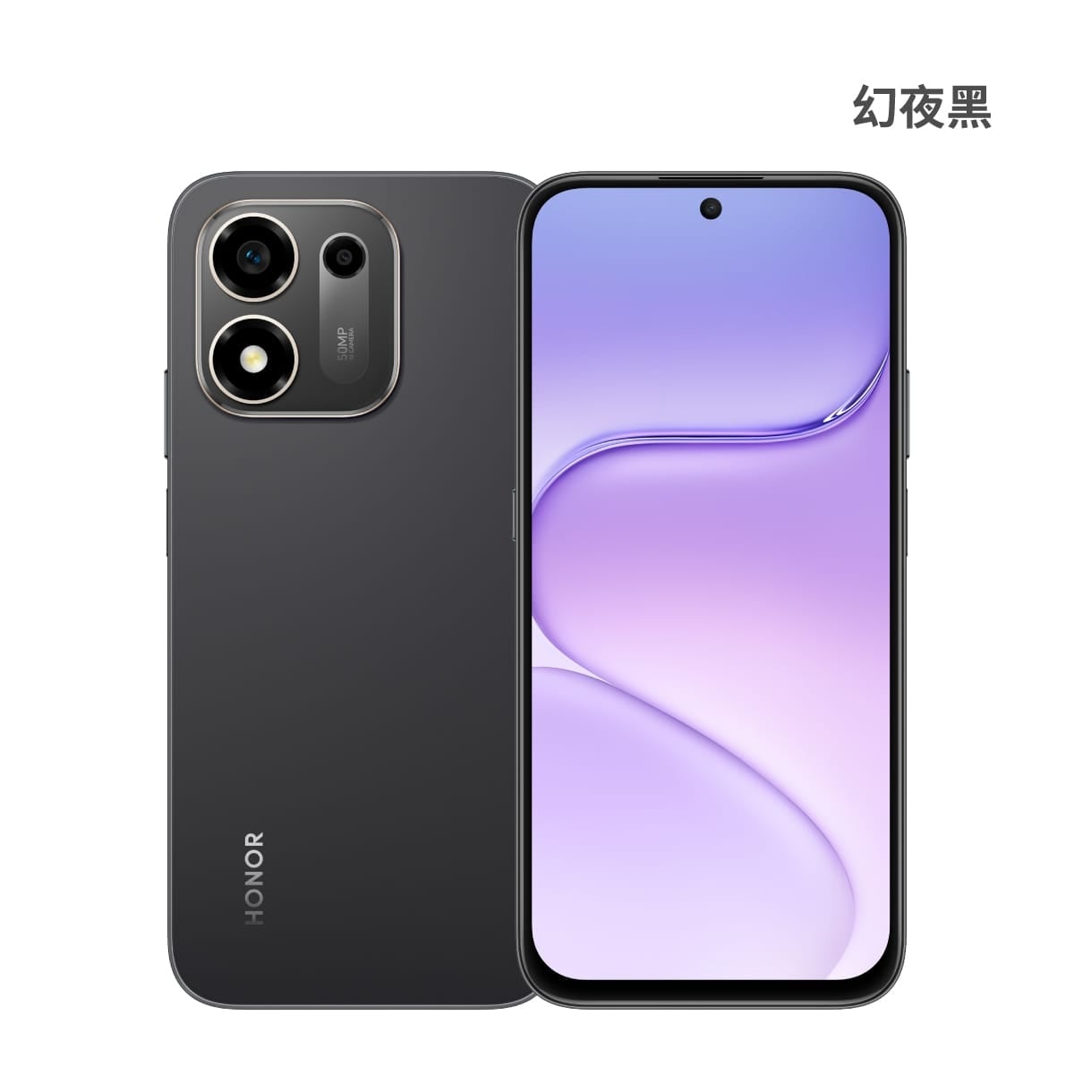 HONOR 600S (6G/128G) 手機展示圖，幻夜黑色正反面外觀圖