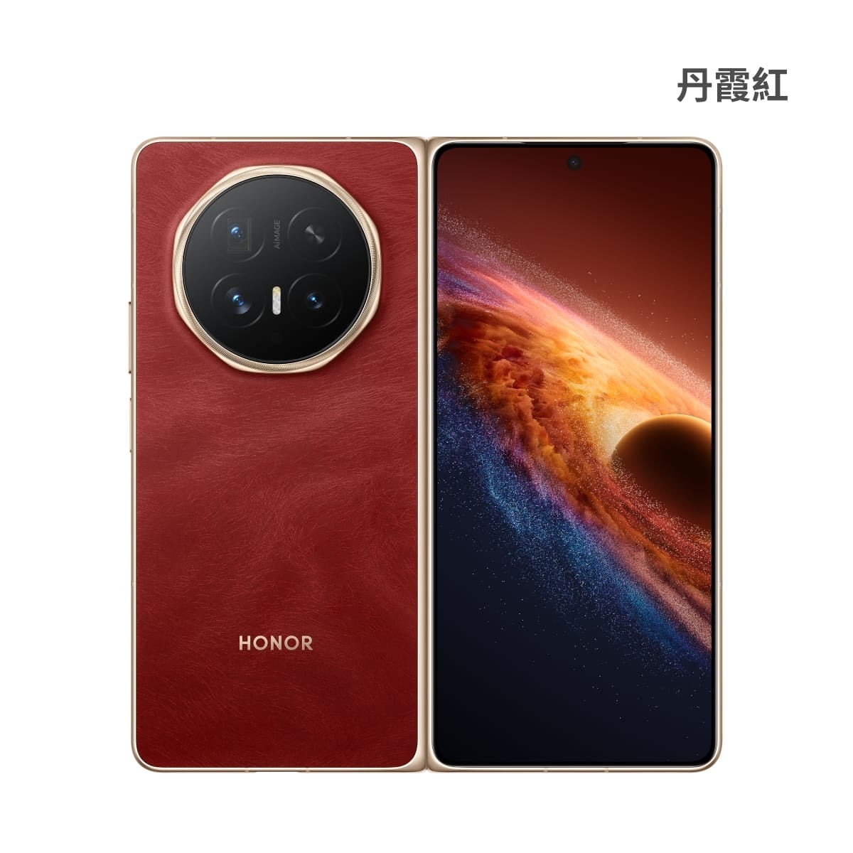 HONOR Magic V6 (16G/512G) 手機展示圖，丹霞紅色正反面外觀圖