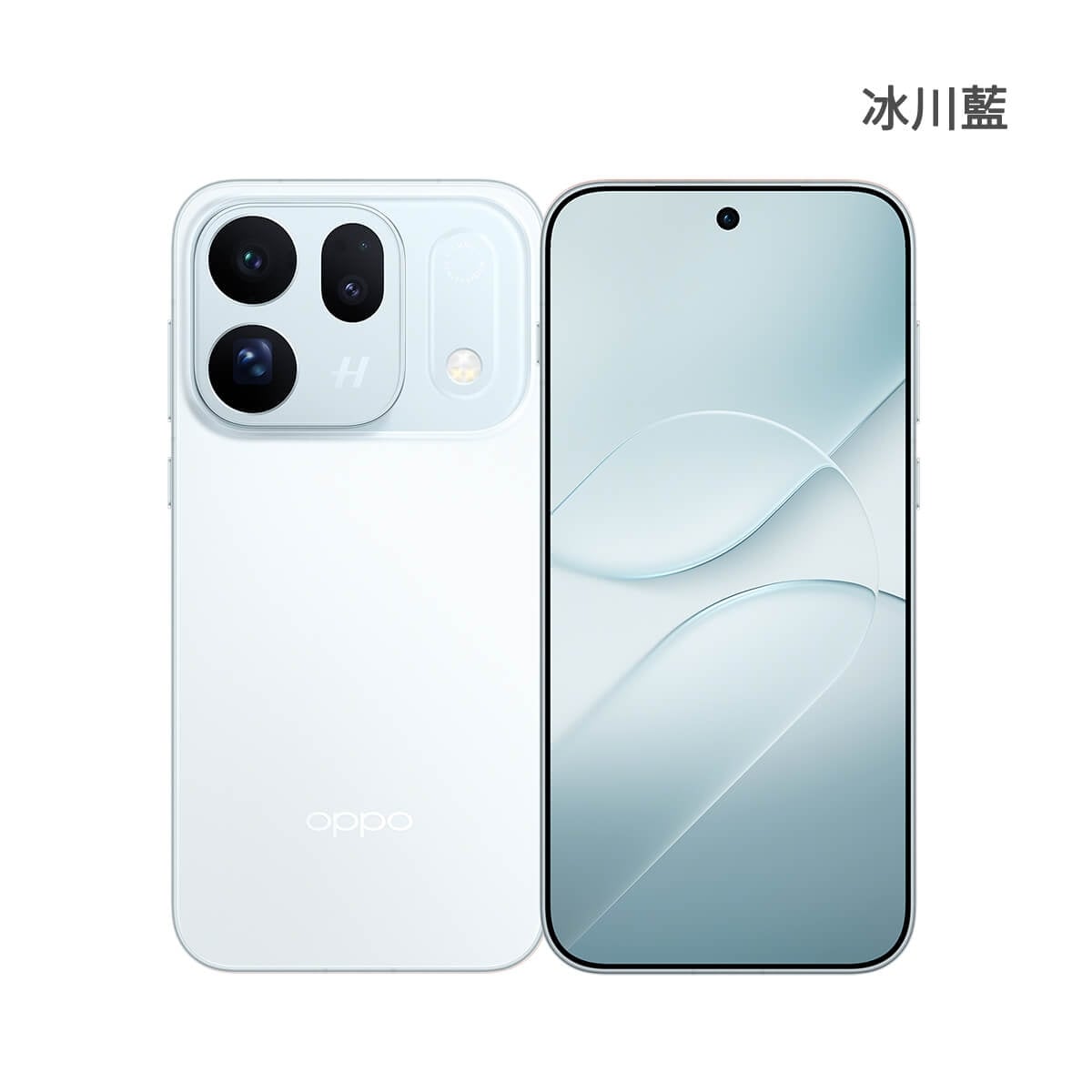 OPPO Find X10 (12G/256G) 手機展示圖，冰川藍​​色正反面外觀圖