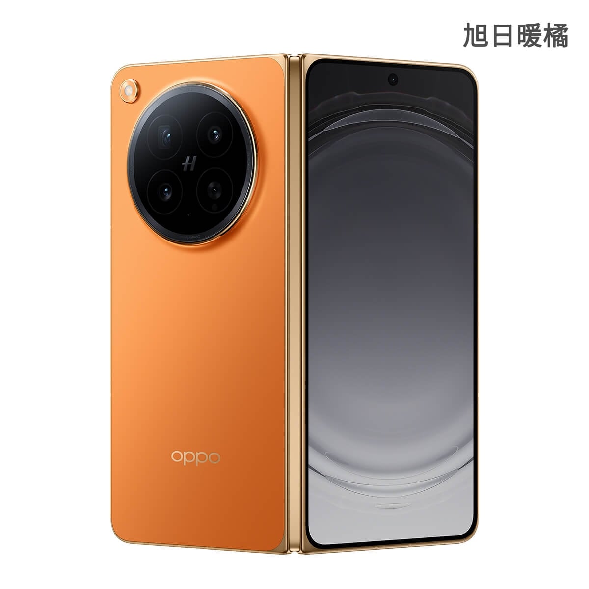OPPO Find N6 (16G/512G) 摺疊手機展示圖，旭日暖橘色摺疊外觀圖