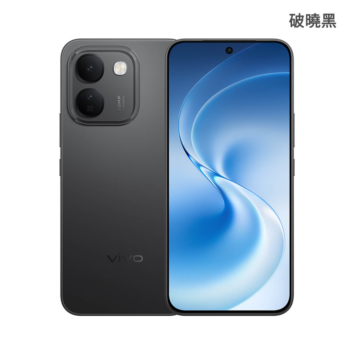 vivo V80 Lite (6G/128G) 手機展示圖，破曉黑​​色正反面外觀圖